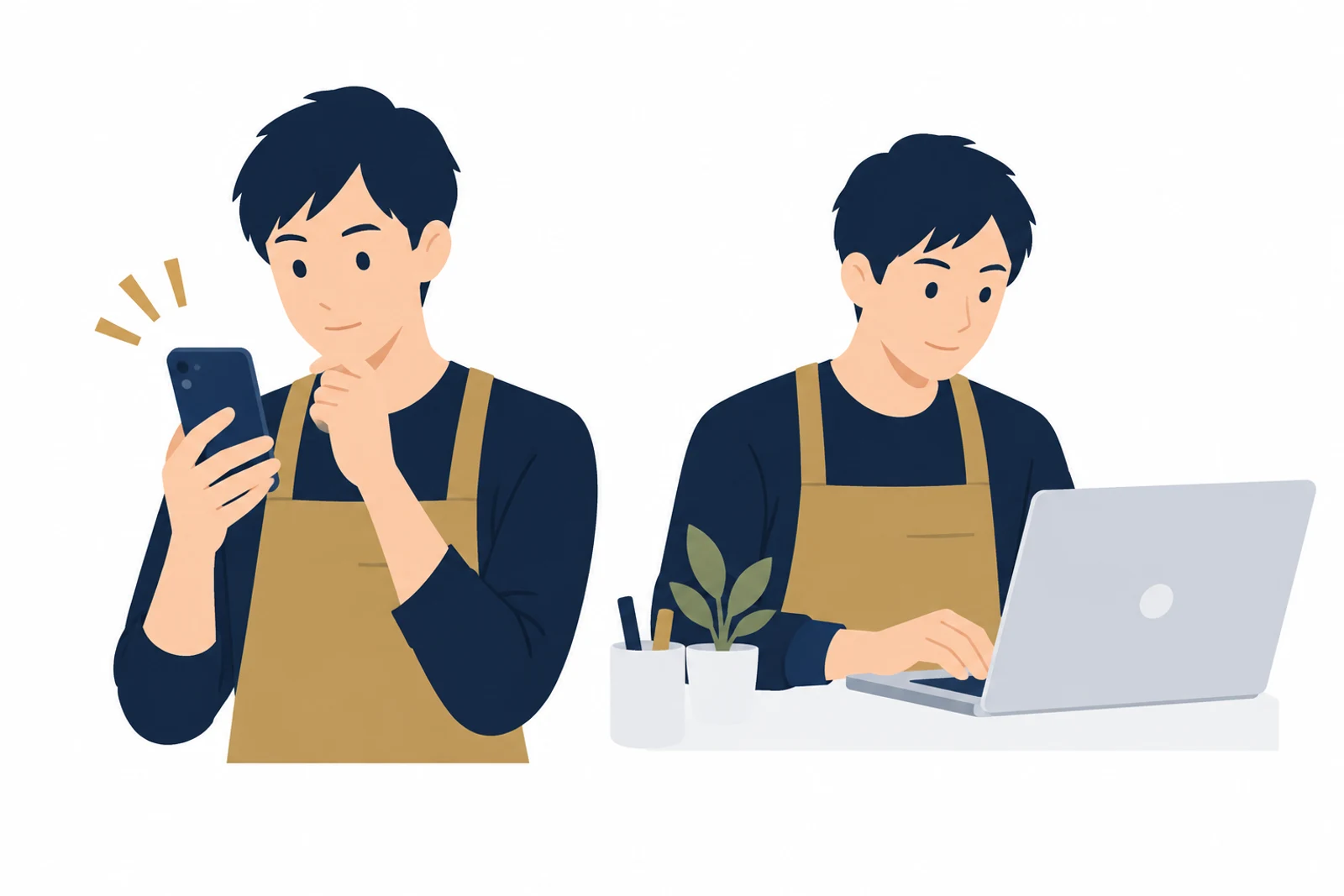 PHPの脆弱性の知らせを受けて、自分のサイトのPHPアップデートを確かめる事業者のイラスト