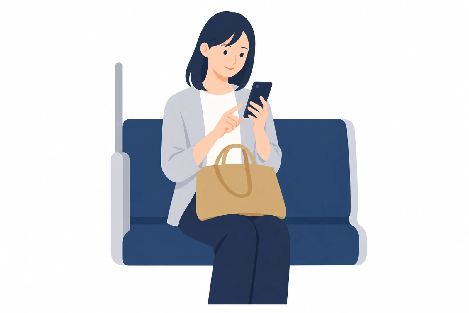 広告からLPに着地し、スマホで縦長のページを読み進める女性のイラスト