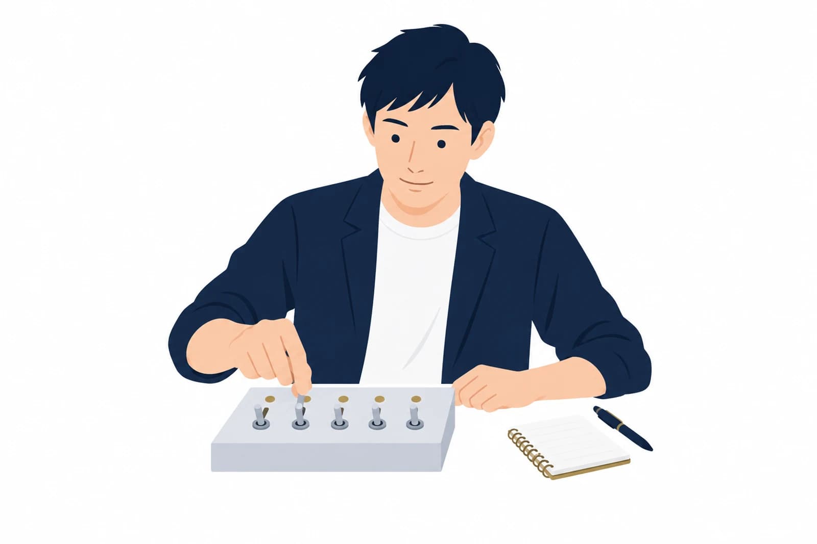 PHPの更新で真っ白になった原因を探すため、プラグインを一つずつ止めて確かめる担当者のイラスト