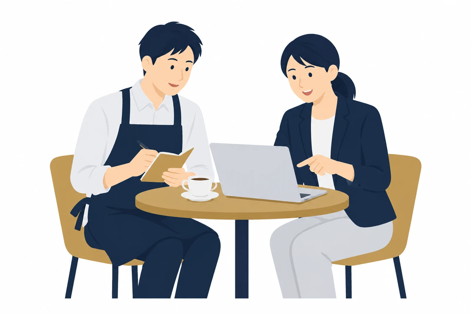PHPの脆弱性への対応を、保守の依頼先に相談する店主のイラスト